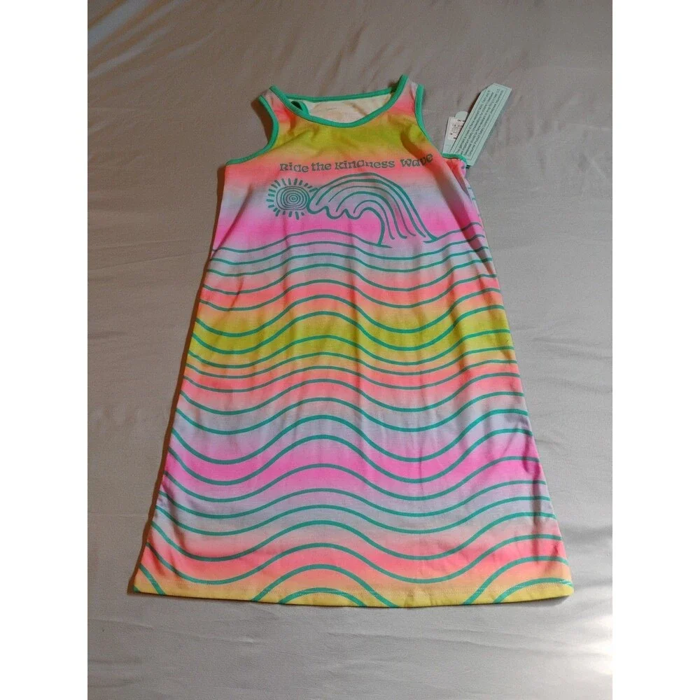 Cat & Jack Rainbow Tank Dress Medium 7/8 1 Piece Ride The Kindness Wave Bright